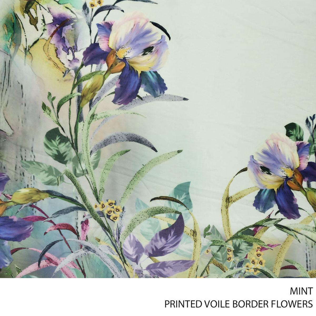 VOILE PRT BORDER FLOWERS FABRIC MINT ROLL ROLL 001