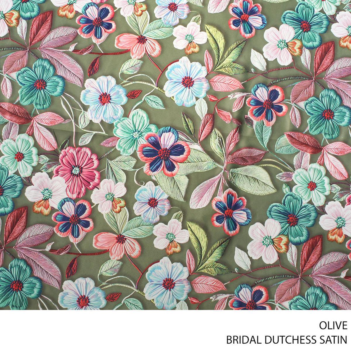 BRIDAL DUTCHESS SATIN PTD FABRIC OLIVE