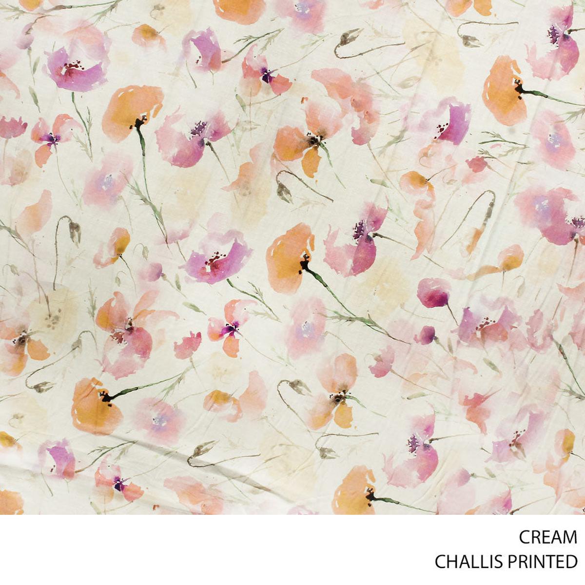 CHALLIS PRINTED FABRIC 140CM CREAM ROLL ROLL 001