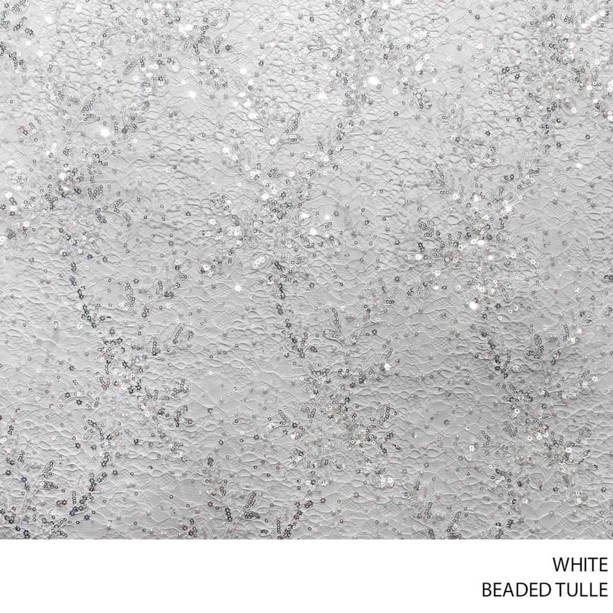 TULLE BEADED FABRIC 26064 D#8 130CM WHITE