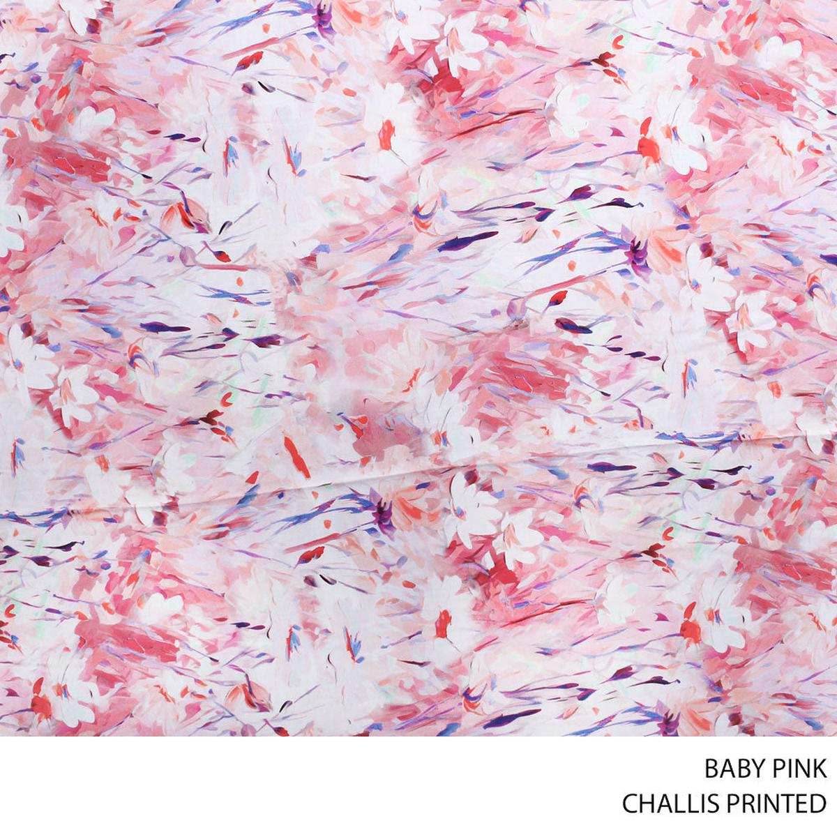 CHALLIS PRINTED FABRIC 140CM BABY PINK ROLL ROLL 002