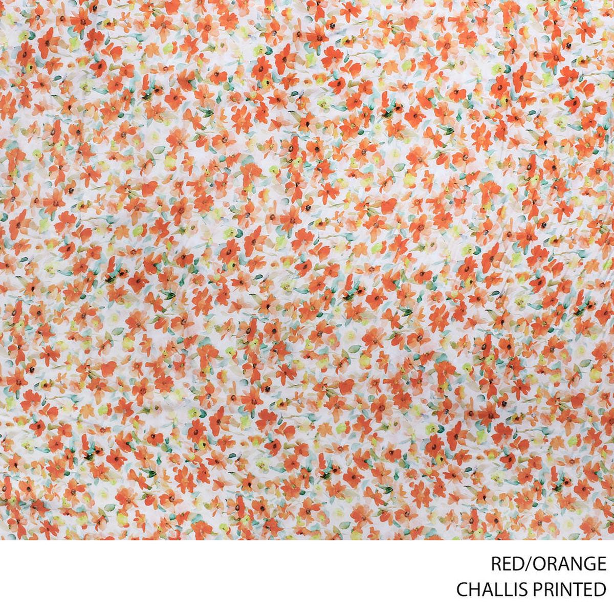 CHALLIS PRINTED FABRIC 140CM RED/ORANGE ROLL ROLL 001