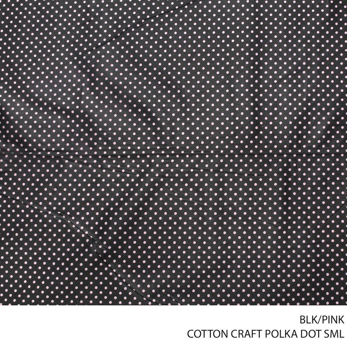 COTTON CRAFT POLKA DOTS SML FABRIC BLK/PINK ROLL ROLL 001