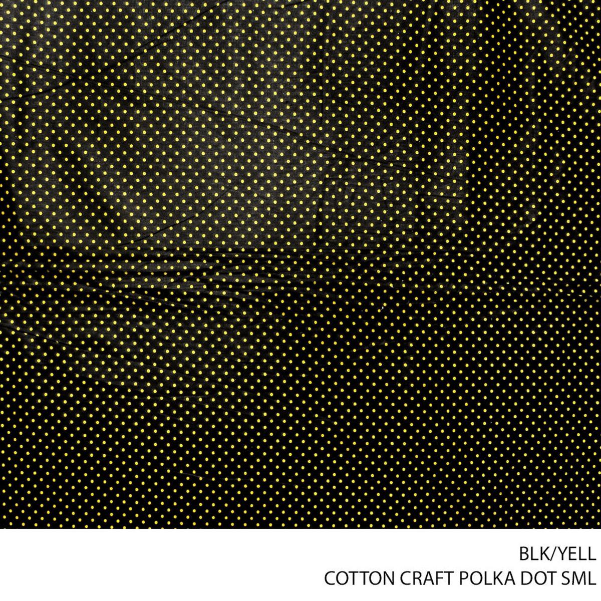 COTTON CRAFT POLKA DOTS SML FABRIC BLK/YELL ROLL ROLL 001