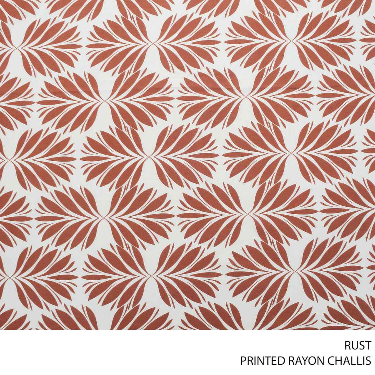 RAYON CHALLIS PRINTED FABRIC 150CM RUST ROLL ROLL 002