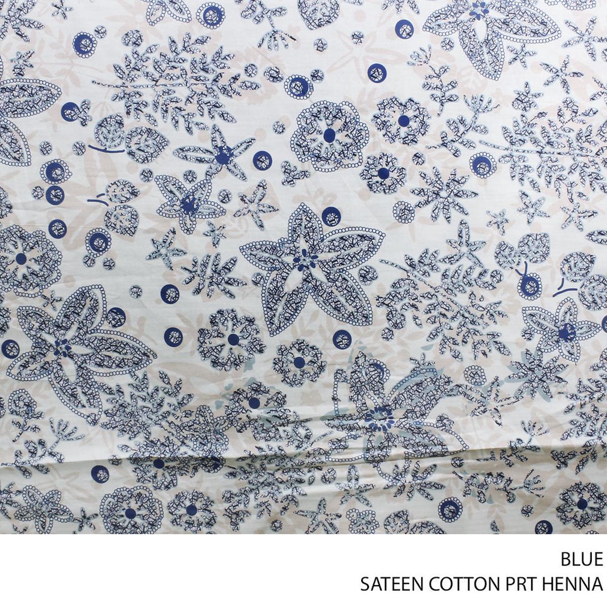 SATEEN COTTON PRT HENNA FABRIC BLUE
