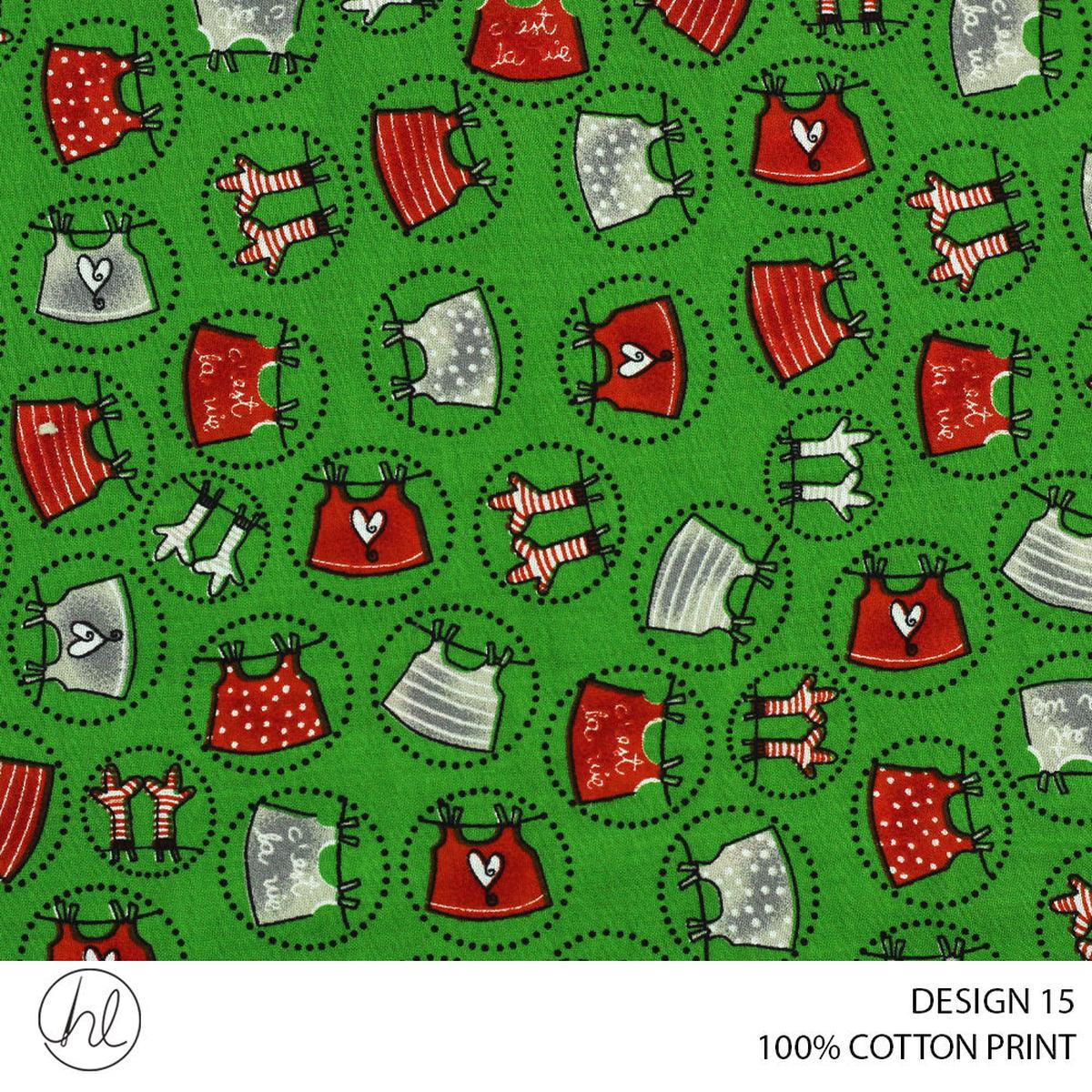 100% COTTON PRINT DESIGN 15 150CM WIDE PER M