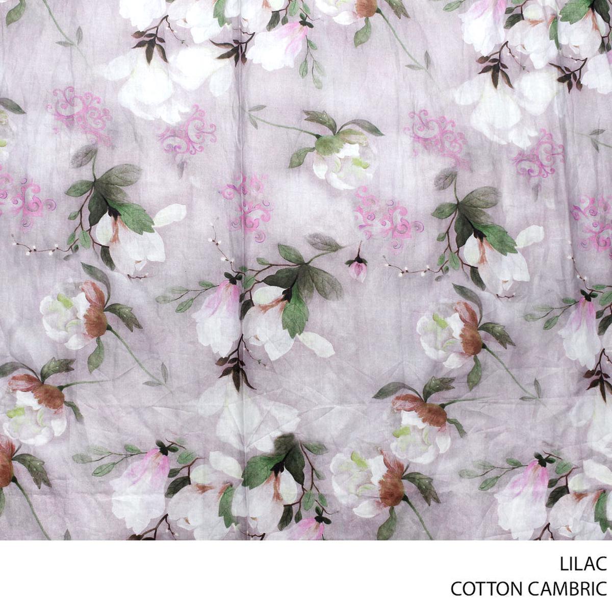 COTTON CAMBRIC PRINTED FABRIC LILAC 150CM ROLL ROLL 002