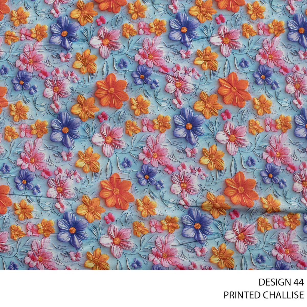 CHALLIS PRINTED FABRIC 150CM BABY BLUE ROLL ROLL 004