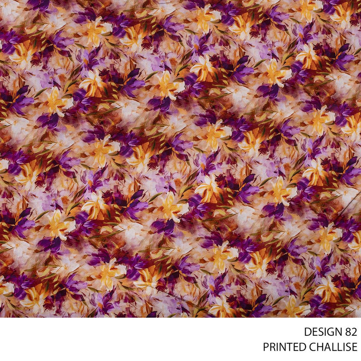 CHALLIS PRINTED FABRIC 150CM PURPLE ROLL ROLL 003
