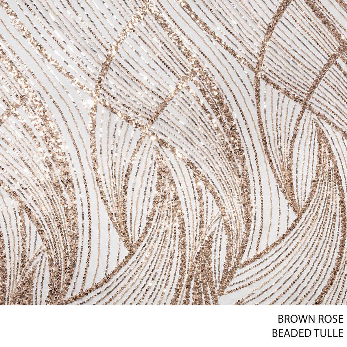 TULLE BEADED FABRIC D#11 130CM BROWN ROSE ROLL ROLL 001