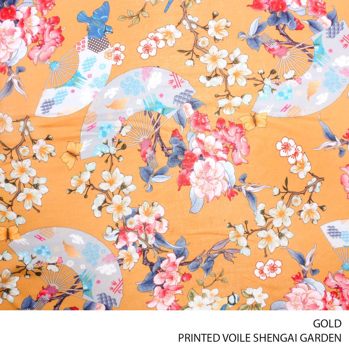 VOILE PRT SHENGAI GARDEN FABRIC GOLD ROLL ROLL 001