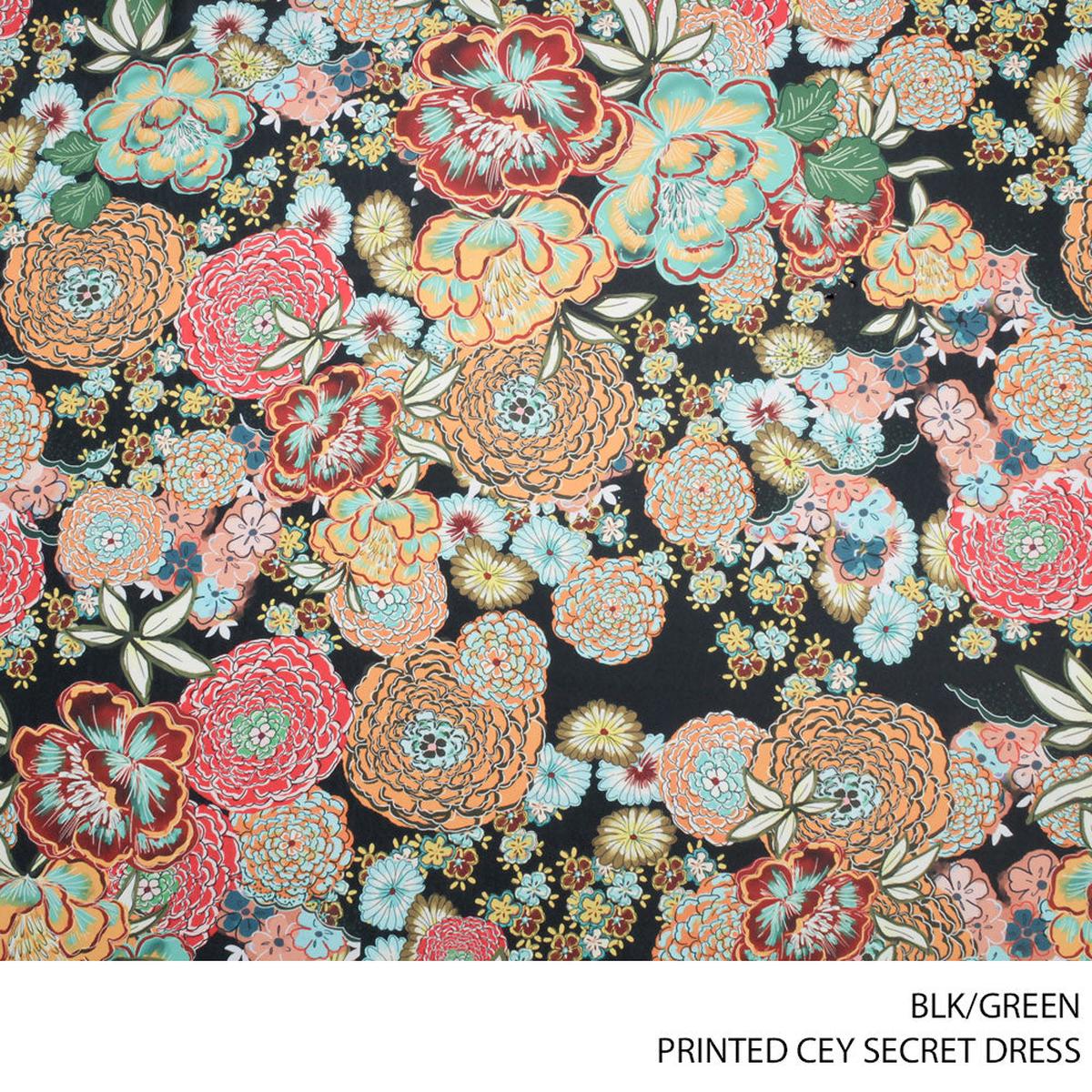 CEY PRT SECRET DRESS FABRIC BLK/GREEN ROLL ROLL 001