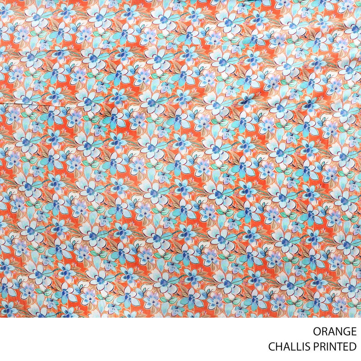 CHALLIS PRINTED FABRIC 140CM ORANGE ROLL ROLL 002
