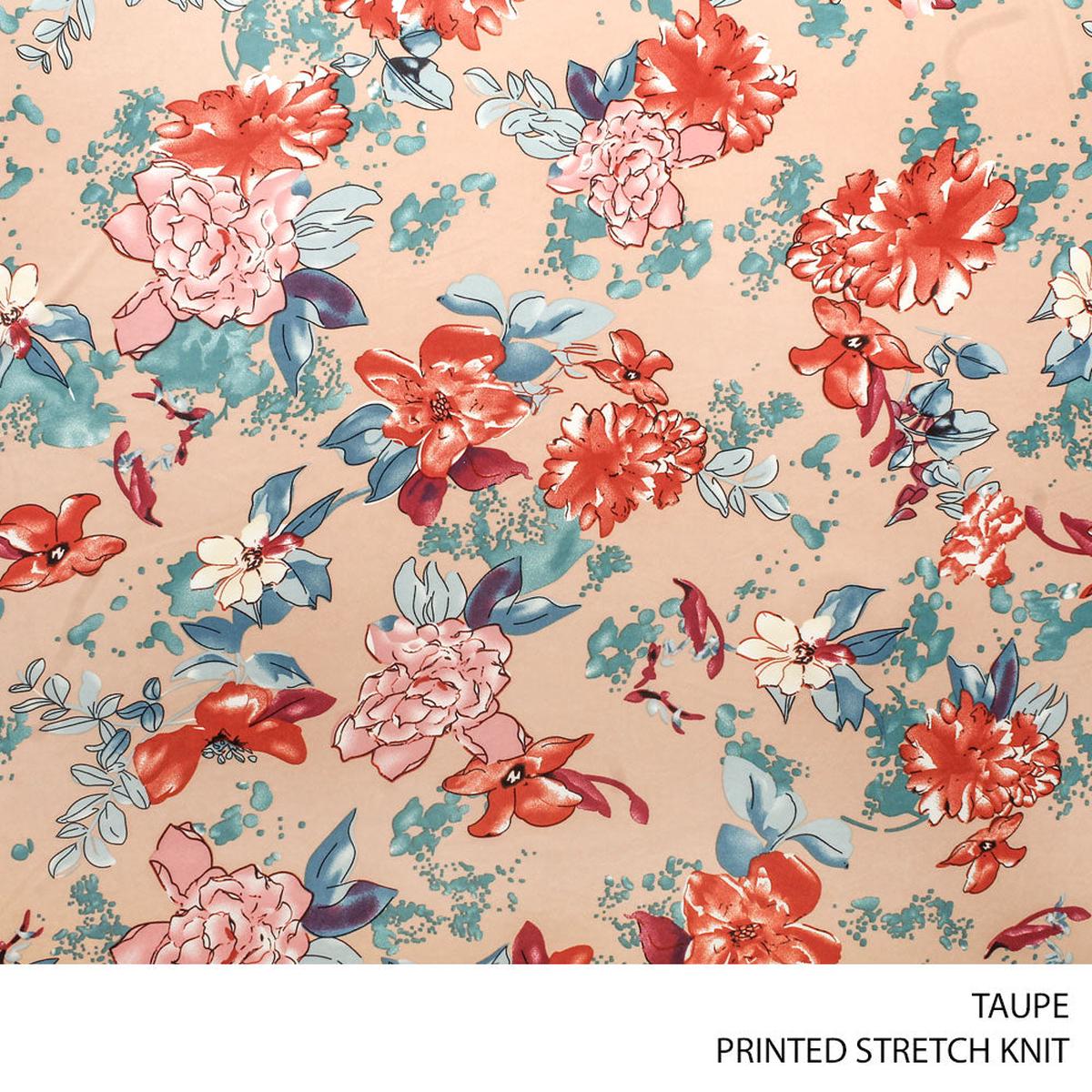 STRETCH KNIT PRINTED FABRIC TAUPE