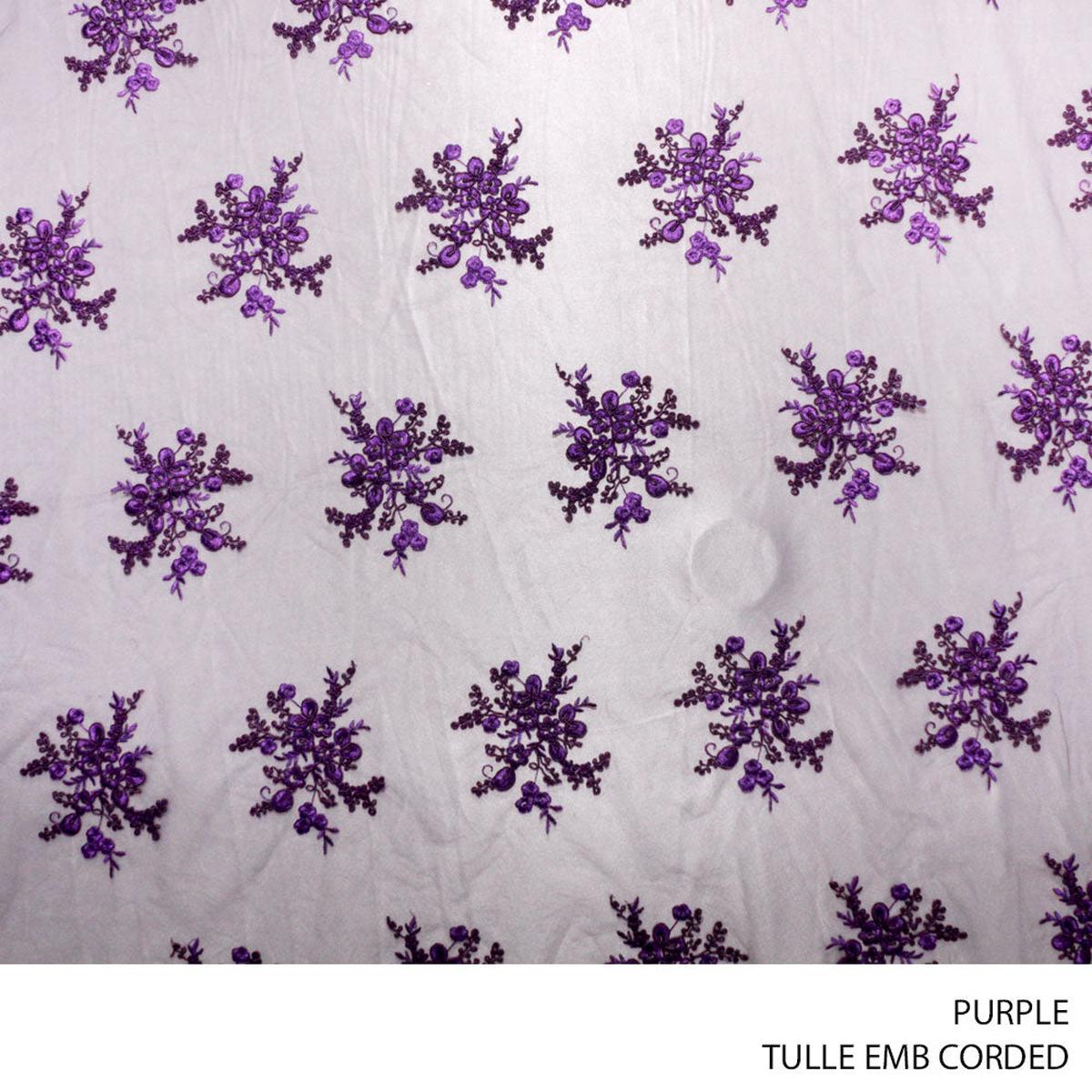TULLE EMB CORDED FABRIC 150CM PURPLE ROLL ROLL 001