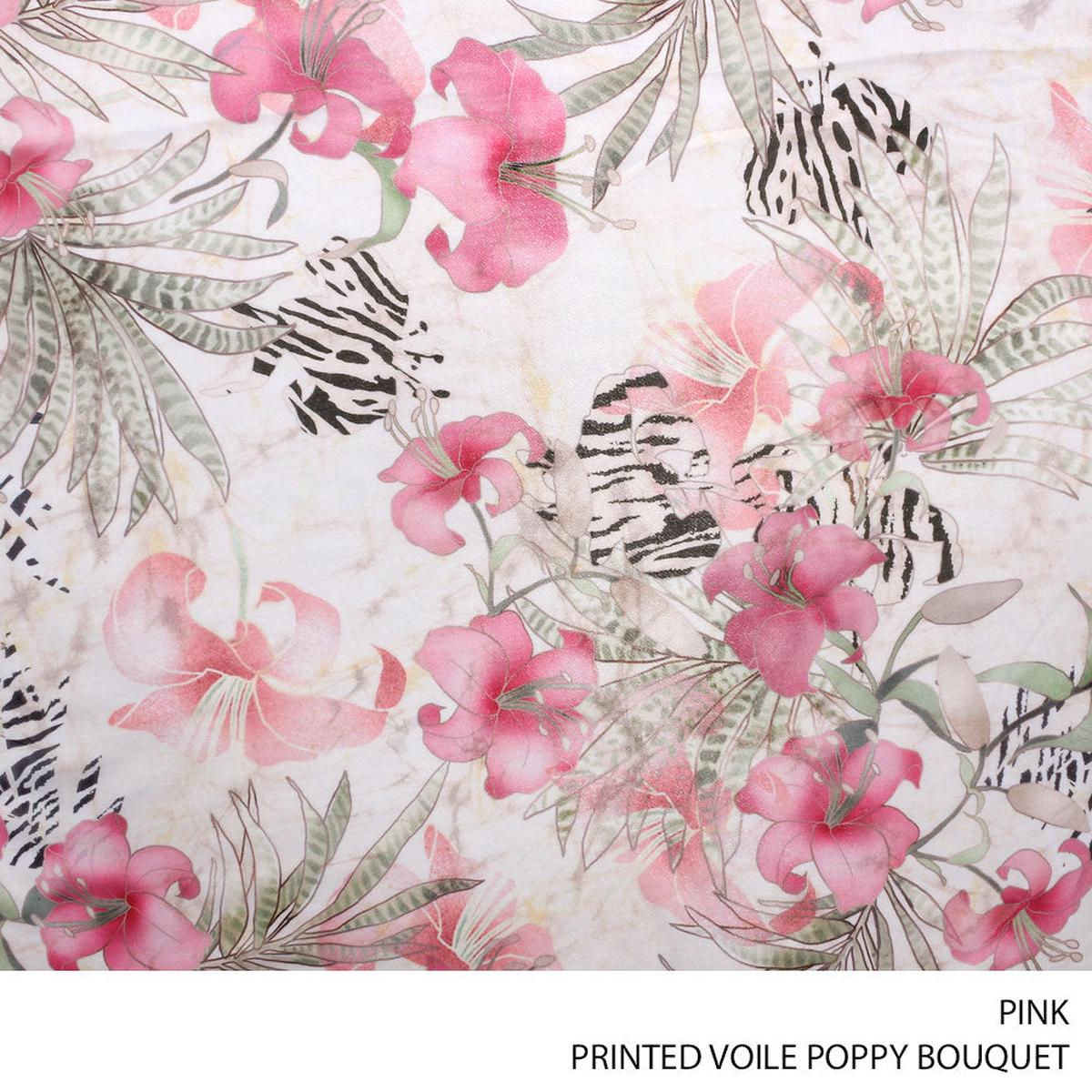 VOILE PRT POPPY BOUQUET FABRIC PINK ROLL ROLL 001