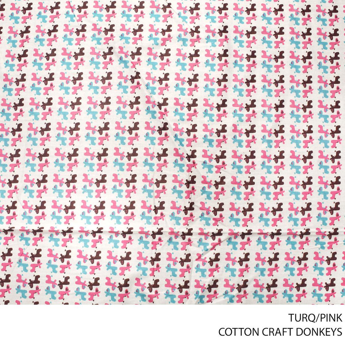 COTTON CRAFT DONKEYS FABRIC TURQ/PINK ROLL ROLL 001
