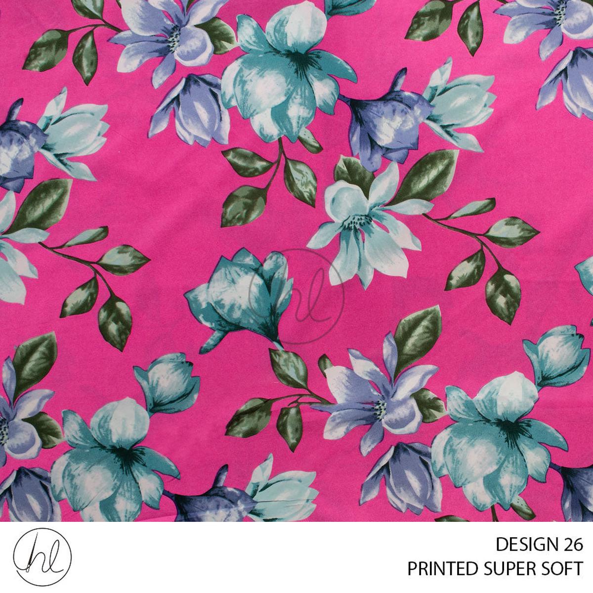 Printed Super Soft 51 Pink Design 26 150cm Per M
