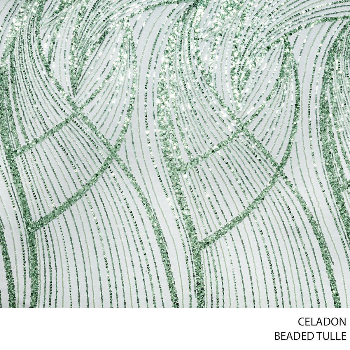 TULLE BEADED FABRIC D#11 130CM CELADON ROLL ROLL 001