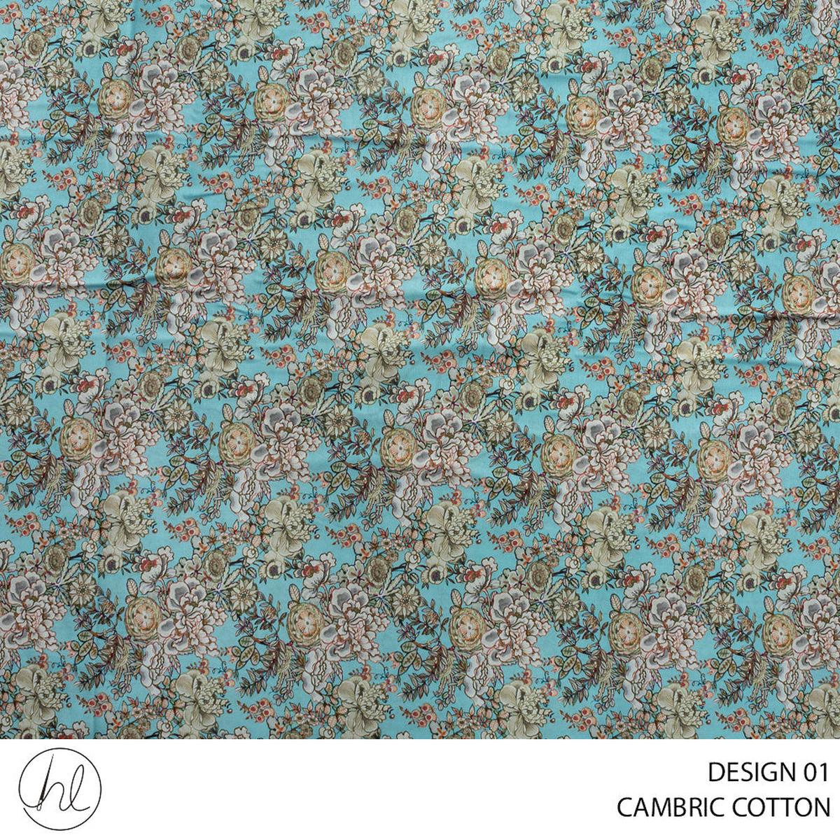COTTON CAMBRIC PRINTED FABRIC 150CM PALE BLUE ROLL ROLL 001