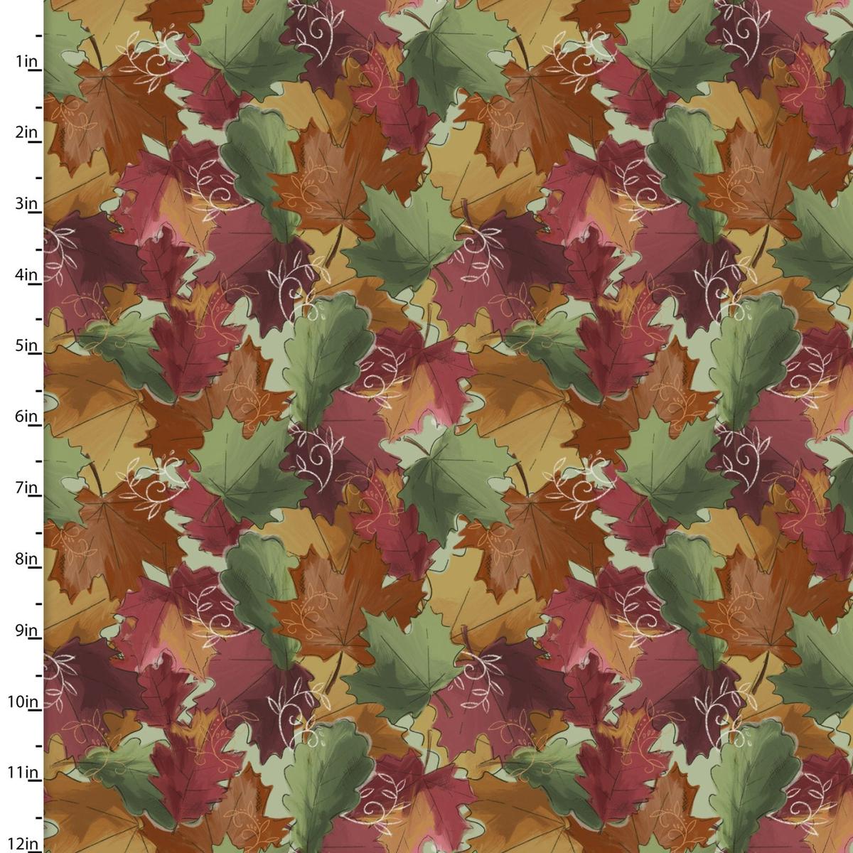 Autumn Meadow Fallen Leaves Multi Cotton Fabric - 1 yard