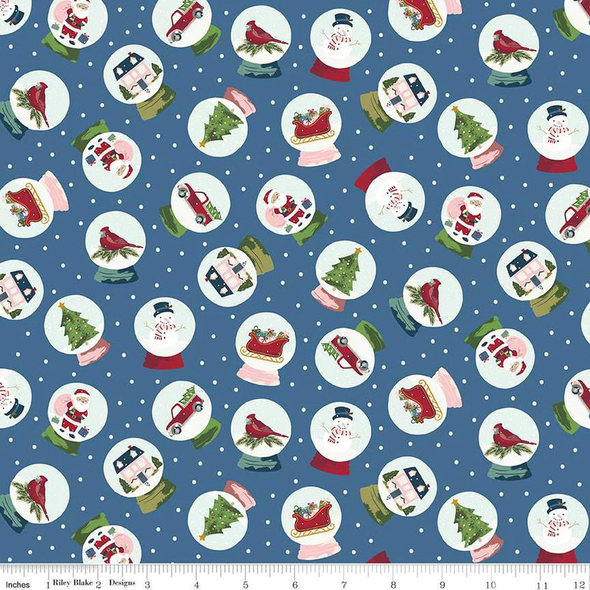 Christmas Village Snow Globes Cotton Fabric