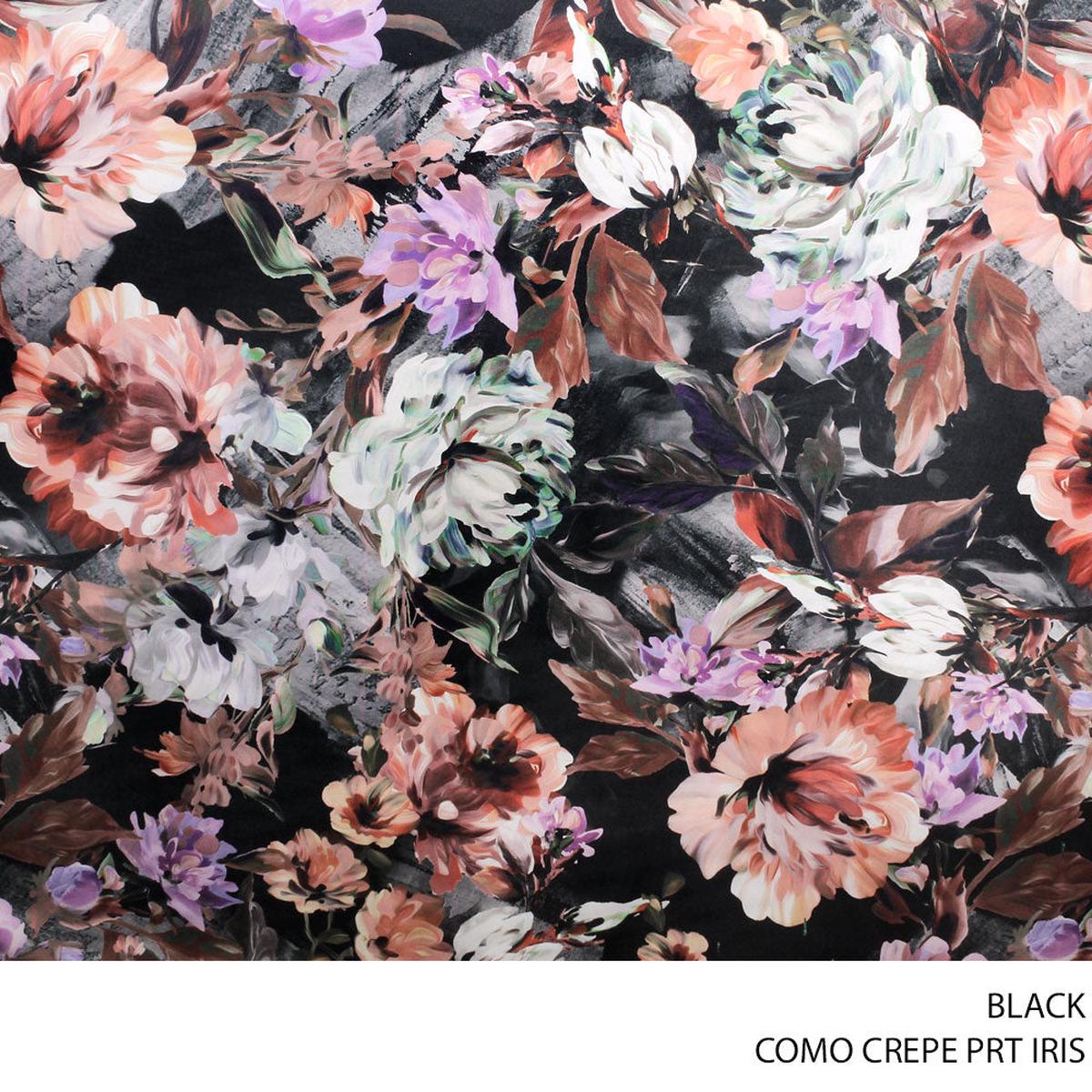 COMO CREPE PRT IRIS FABRIC BLACK ROLL ROLL 001