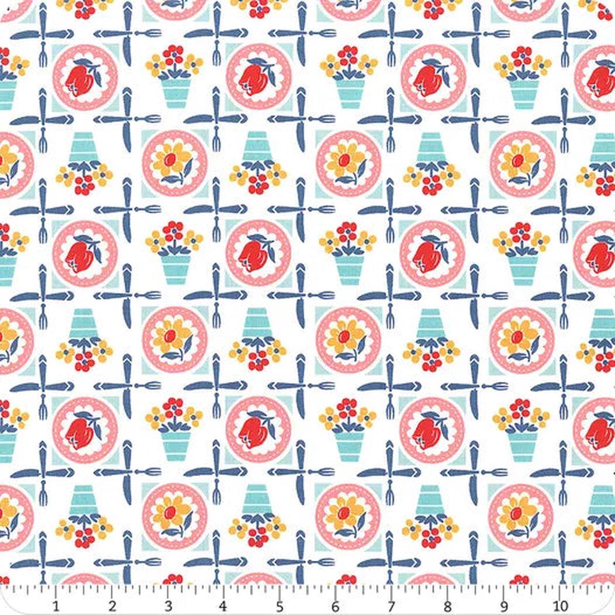 Cook Book Plates Seaglass Cotton Fabric - 1 Yard
