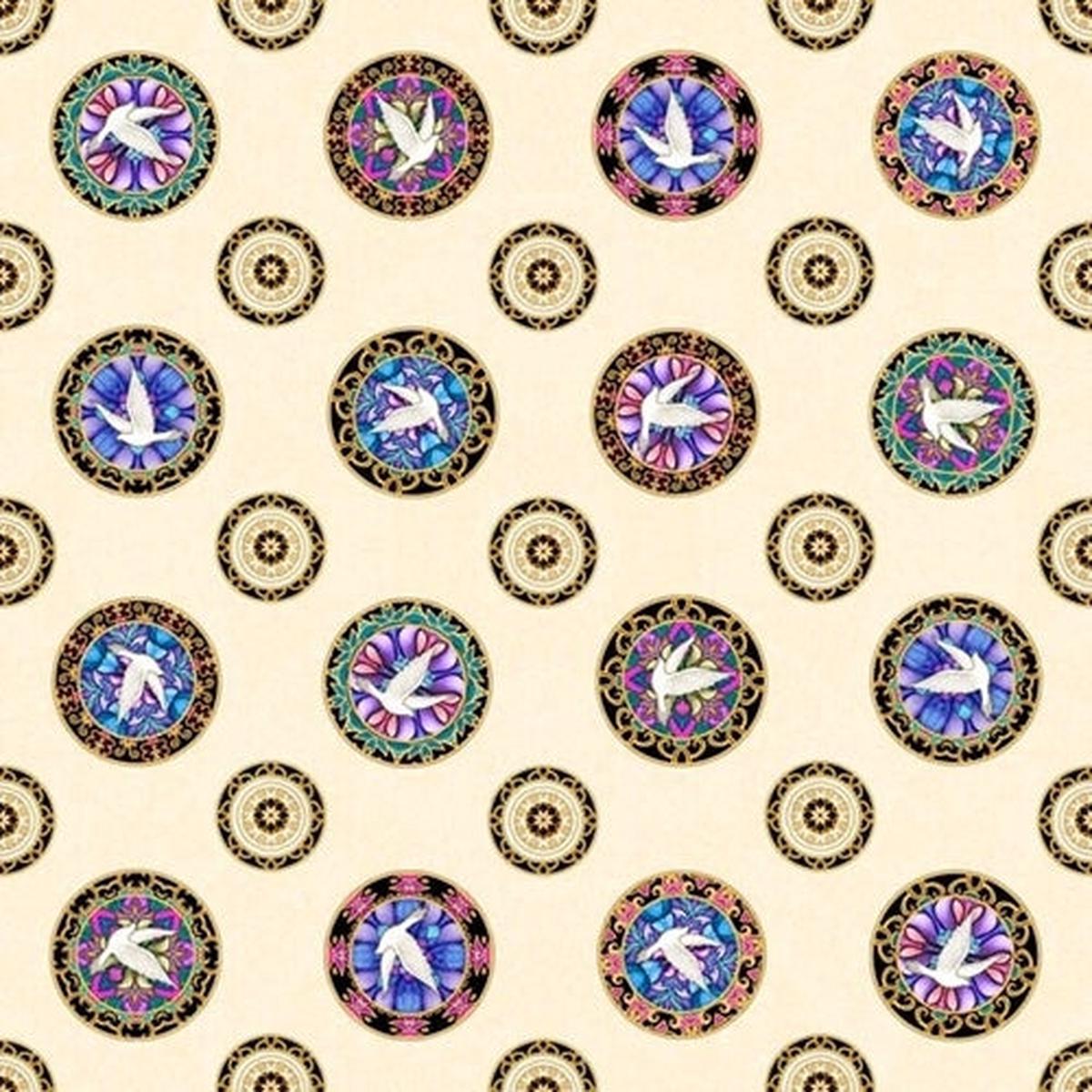 Faith Medallions Toss Cream Cotton Fabric