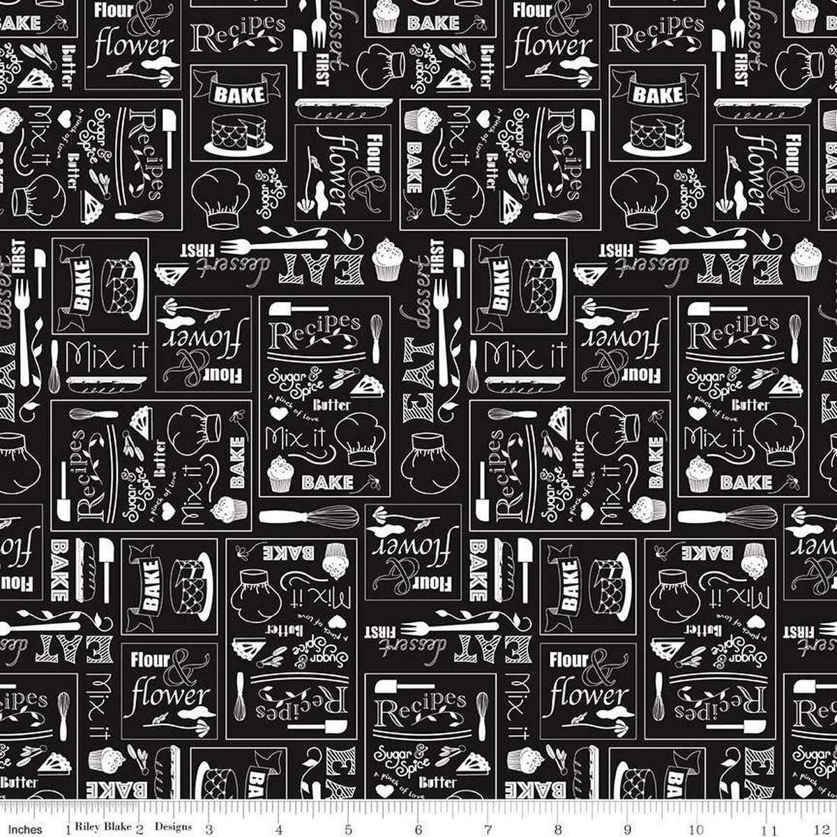 Flour & Flower Chalkboard Black Cotton Fabric