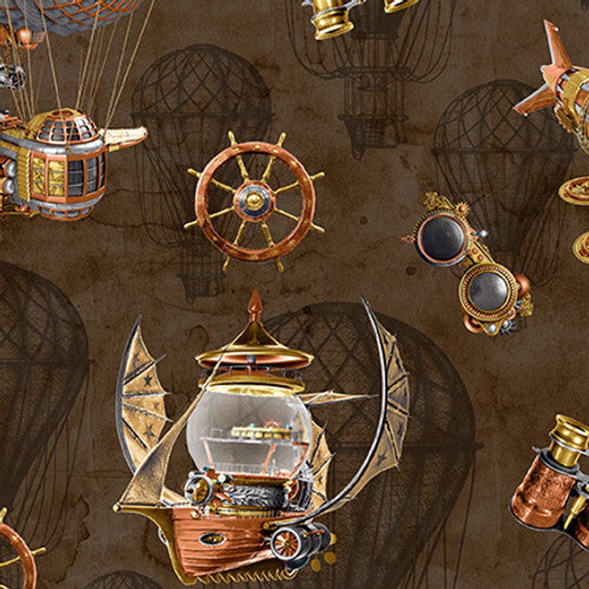 Full Steam Ahead Digital Airships Cotton Fabric - 1 yard