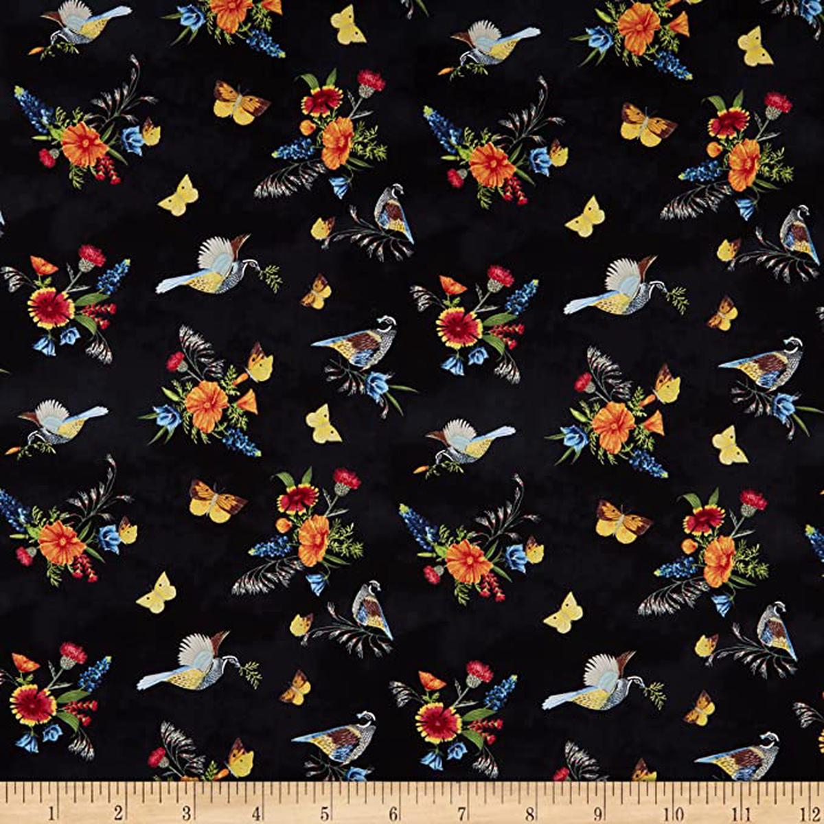 Golden Poppies Main Black Cotton Fabric