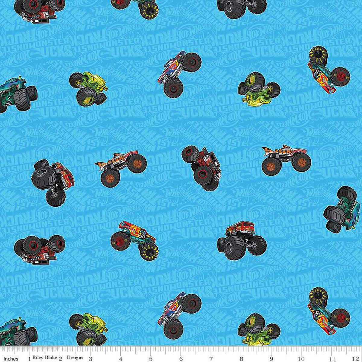 Hot Wheels Monster Trucks Toss Blue Cotton Fabric