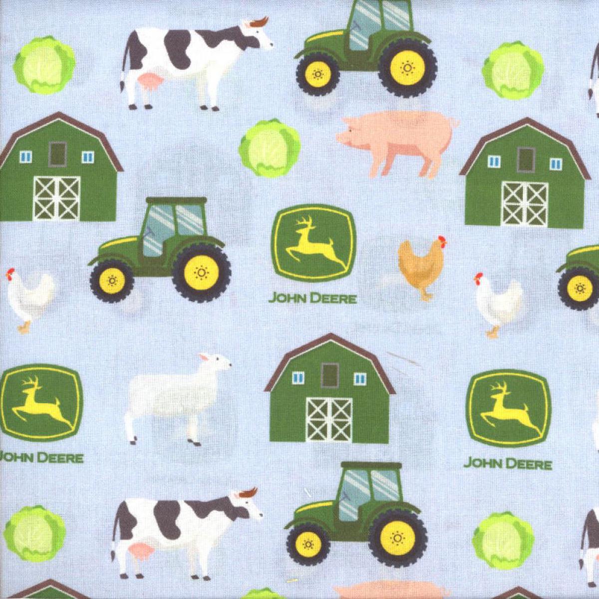 John Deere Farm Toss Blue Cotton Fabric - 1 yard