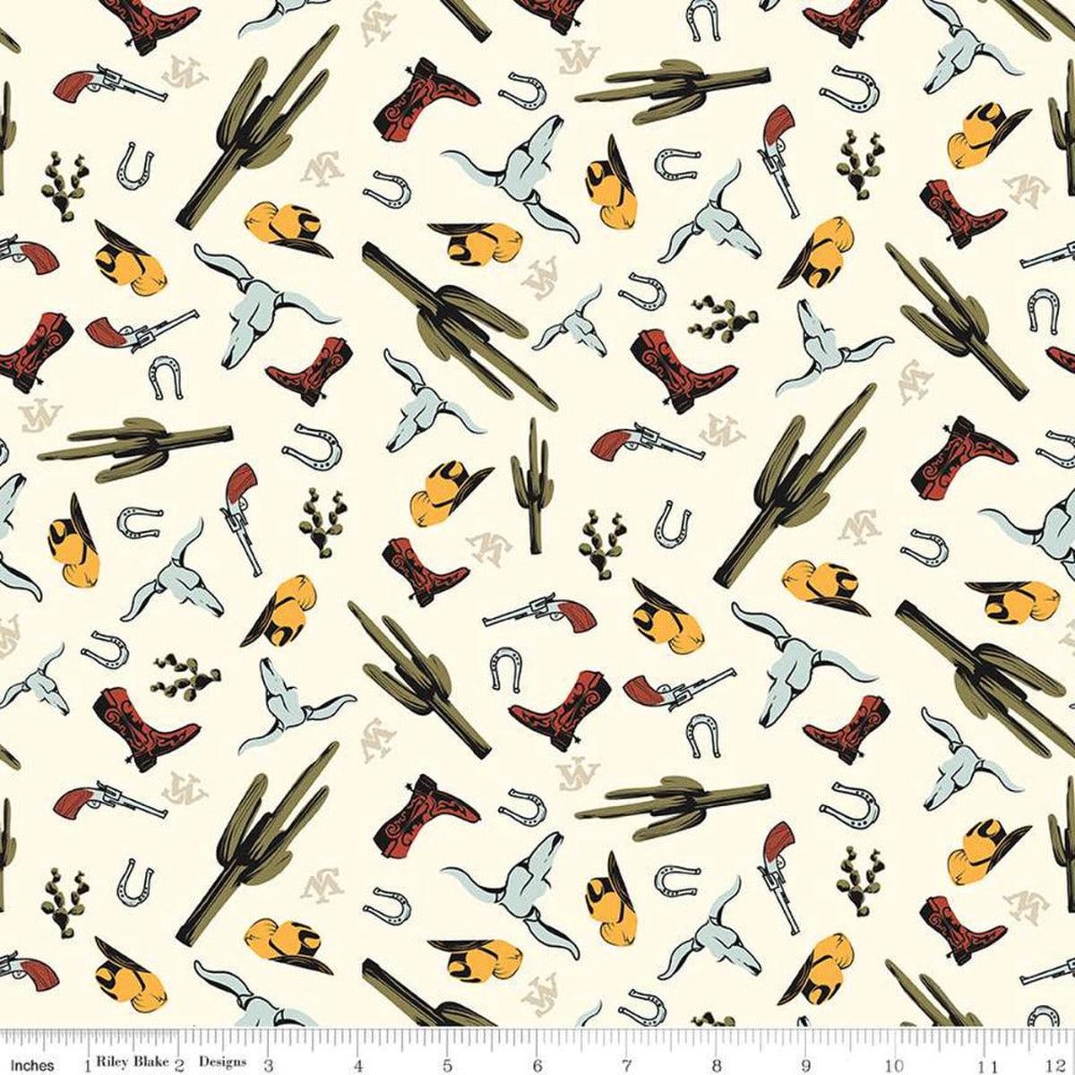 John Wayne Go West Cream Cotton Fabric - 1 yard