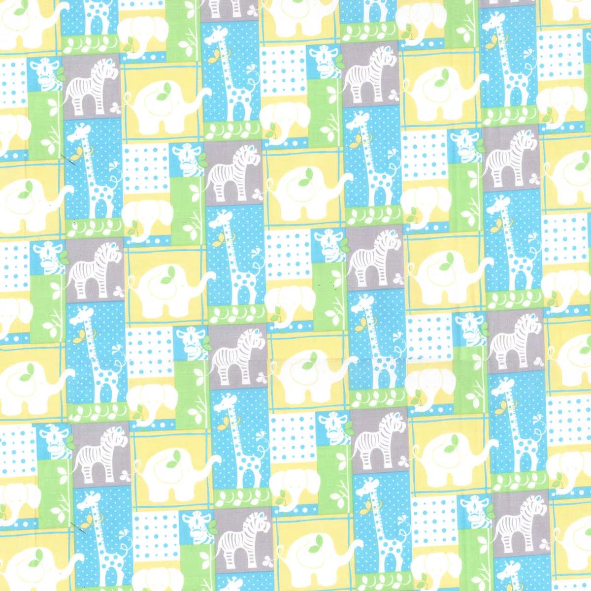 Jungle Animals Patch Blue Cotton Fabric