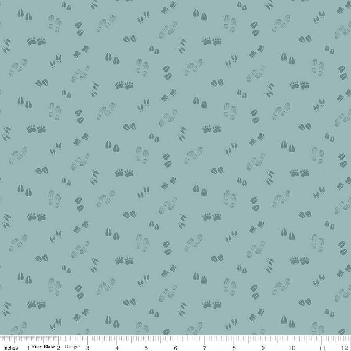 Let's Get Lost in the Woods Tracks Vintage Blue Cotton Fabric - 1 yard