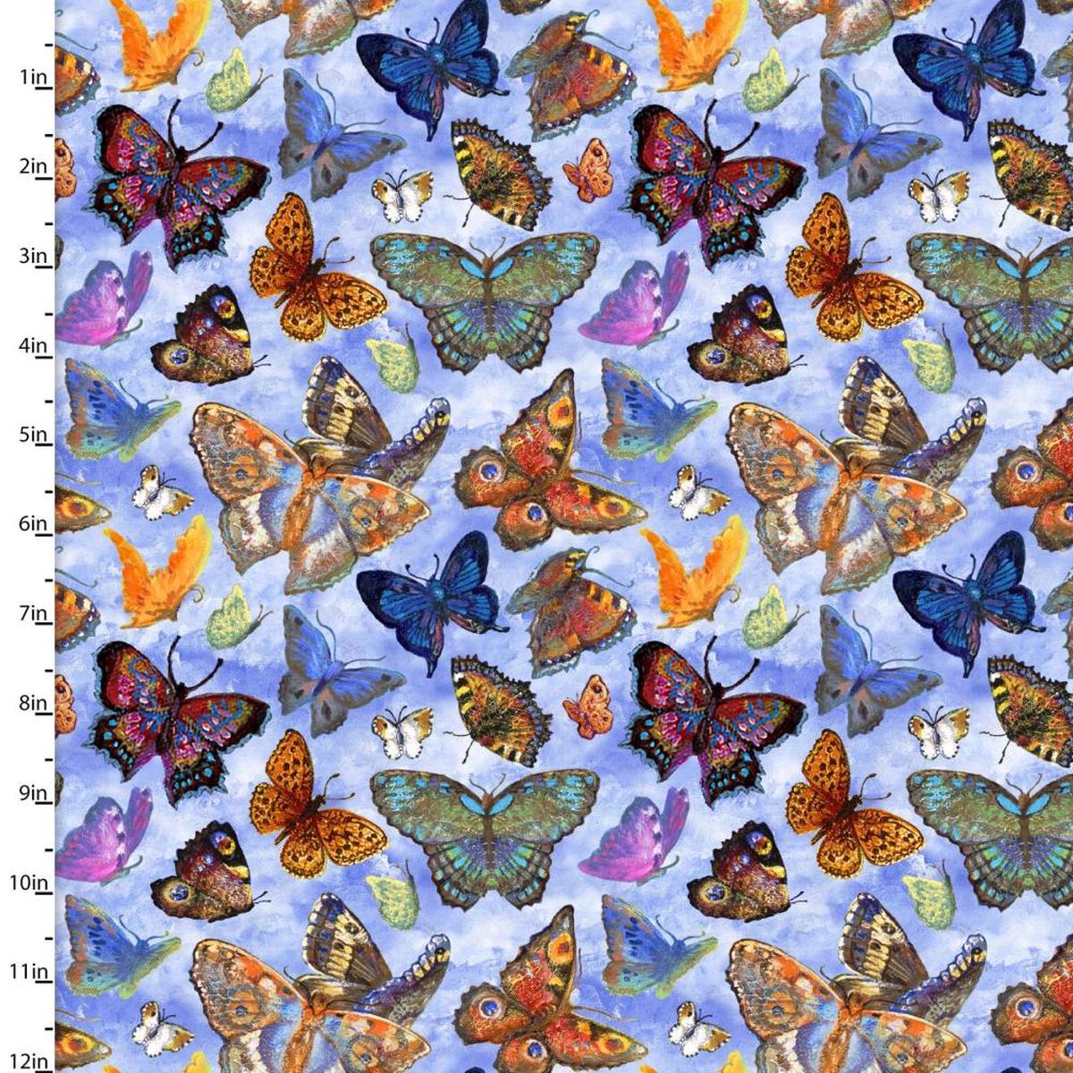 Love is All Around Beauty In Flight Blue Cotton Fabric - 1 Yard