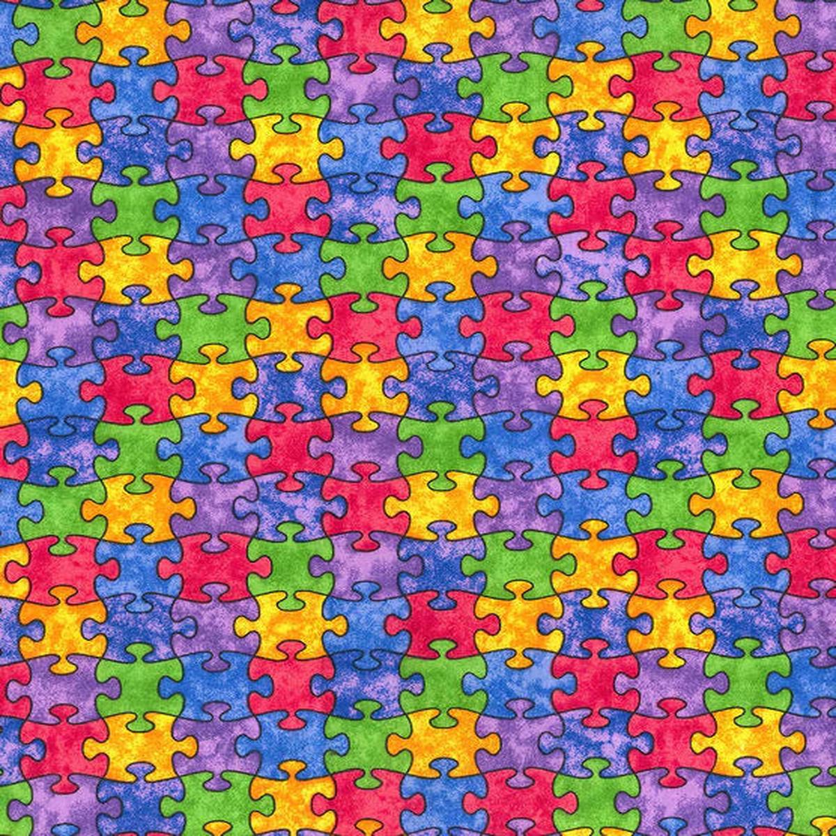 Multi Color Puzzle Pieces Cotton Fabric