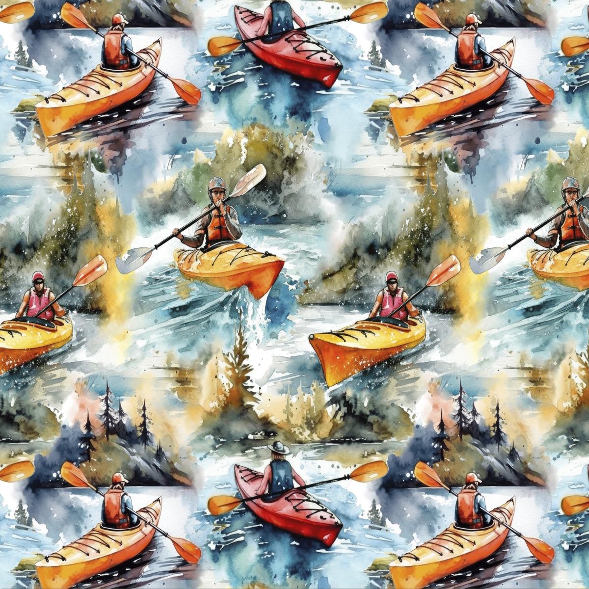 Painterly Kayaks #3 Allover Print Cotton Fabric