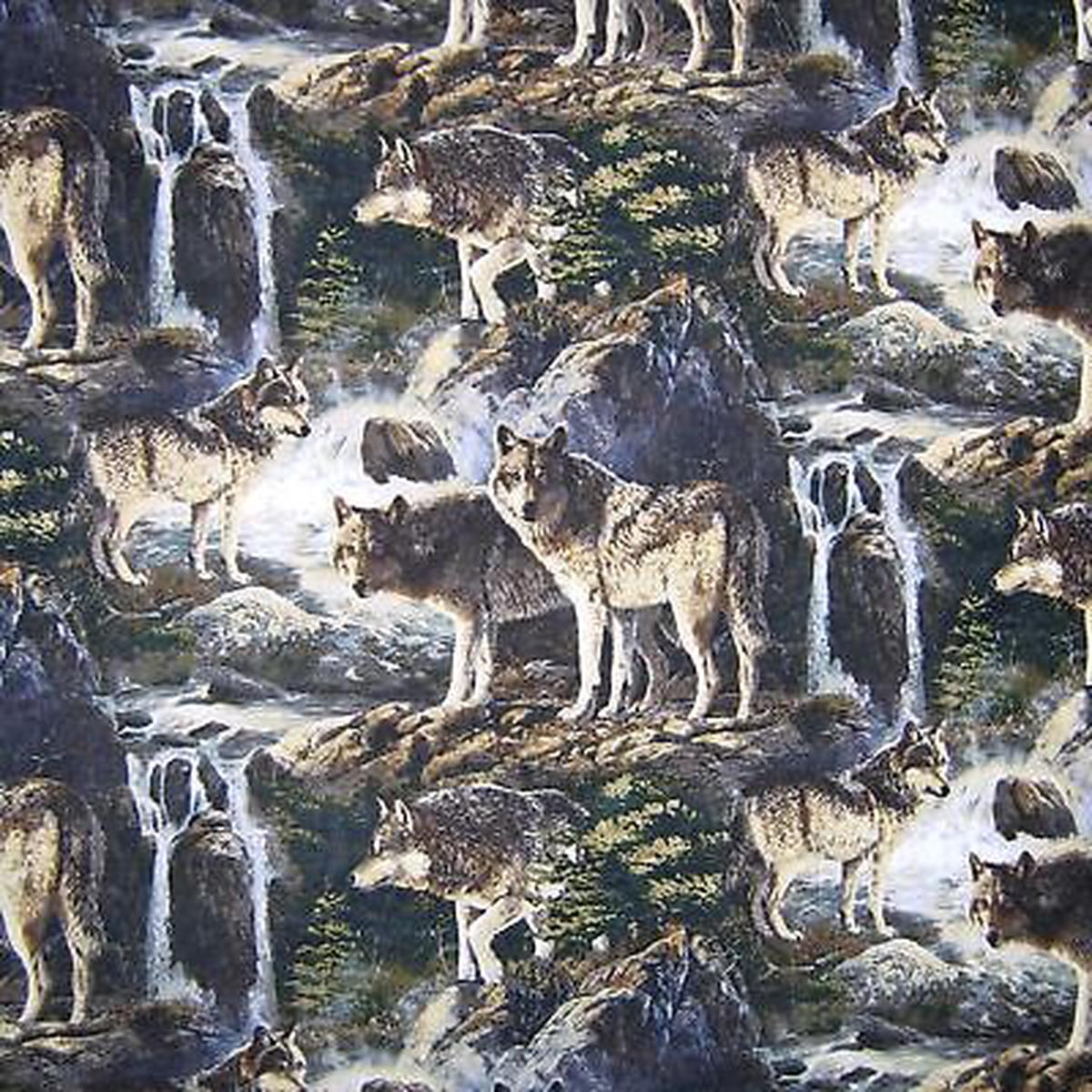 Pine Ridge Scenic Wolves Wilderness Cotton Fabric - 1 yard