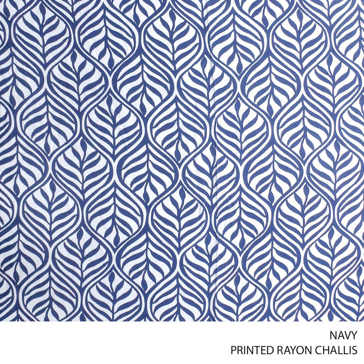 RAYON CHALLIS PRINTED FABRIC 140CM NAVY ROLL ROLL 003