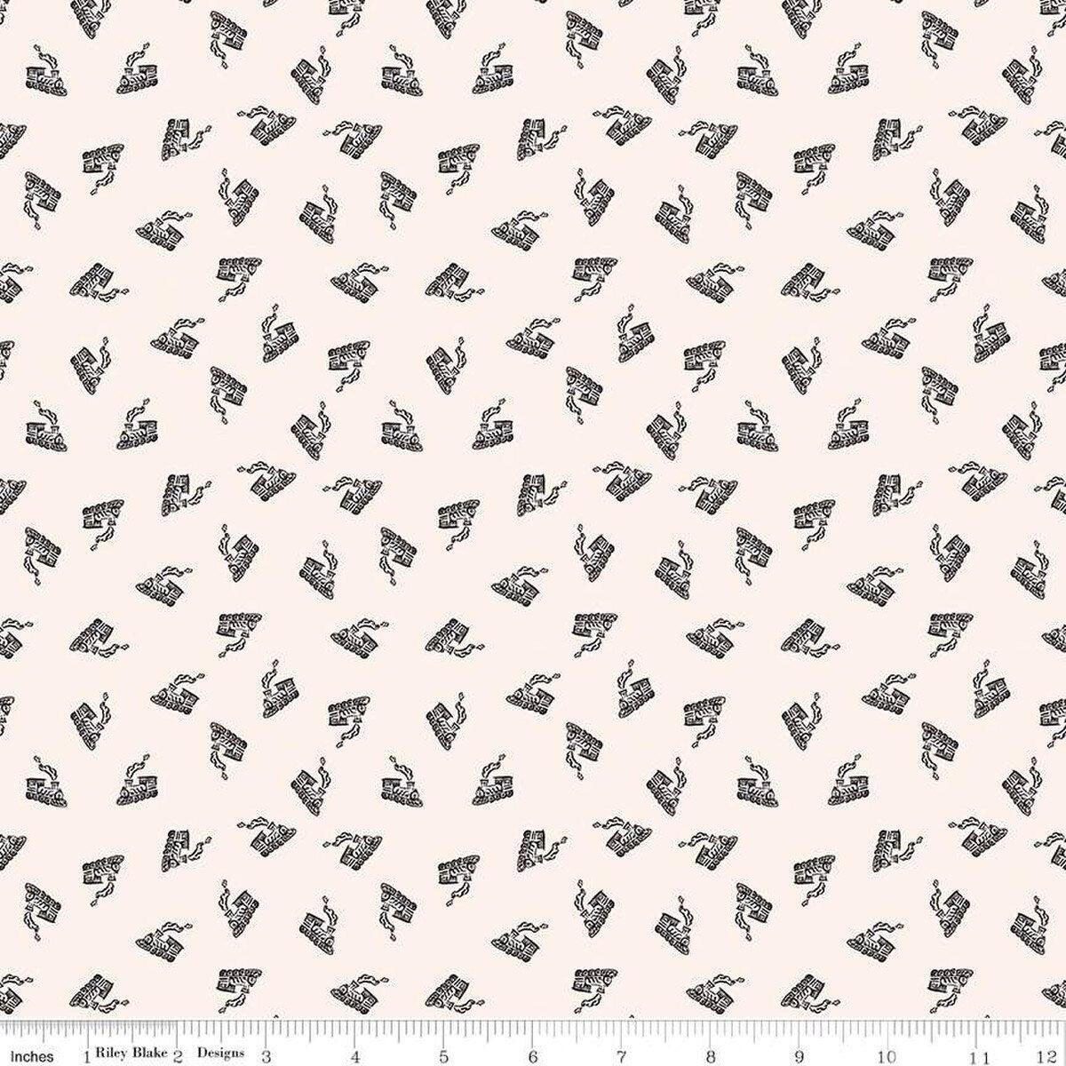 'Round the Mountain All Aboard Cream Cotton Fabric - 1 yard