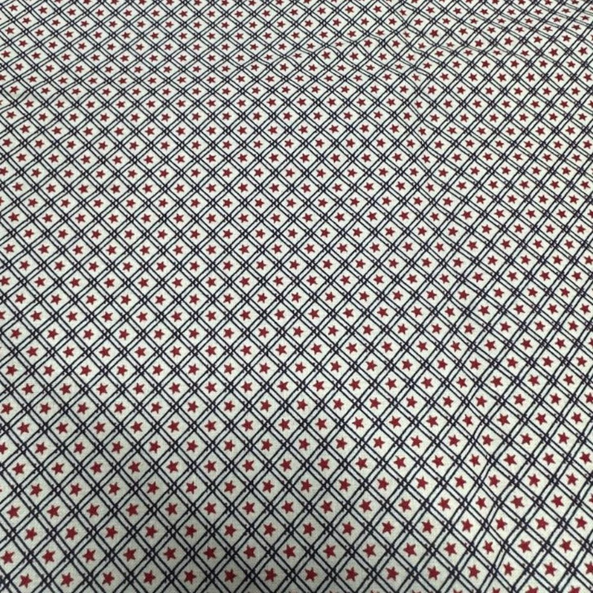 Stars Red Checker Cream Cotton Fabric - 1 yard
