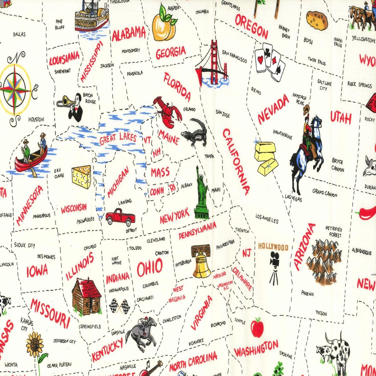 US State Map Cotton Fabric - 1 yard