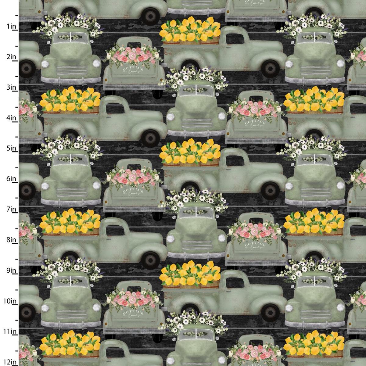 White Cottage Farm Farm Fresh Trucks Cotton Fabric