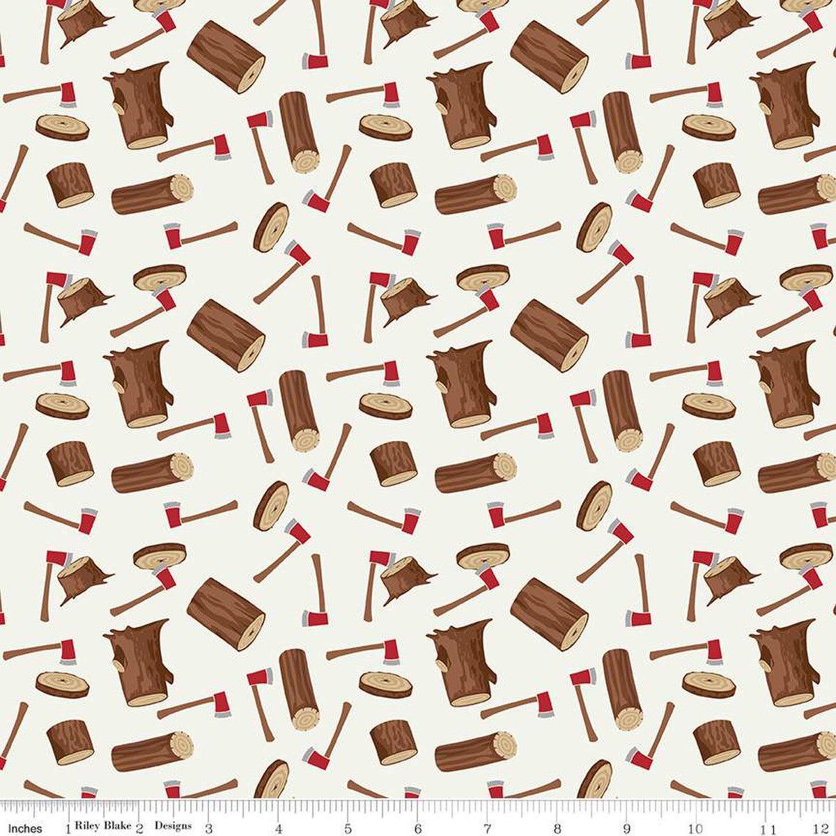 Woodsman Wood Axe Cream Cotton Fabric - 1 yard