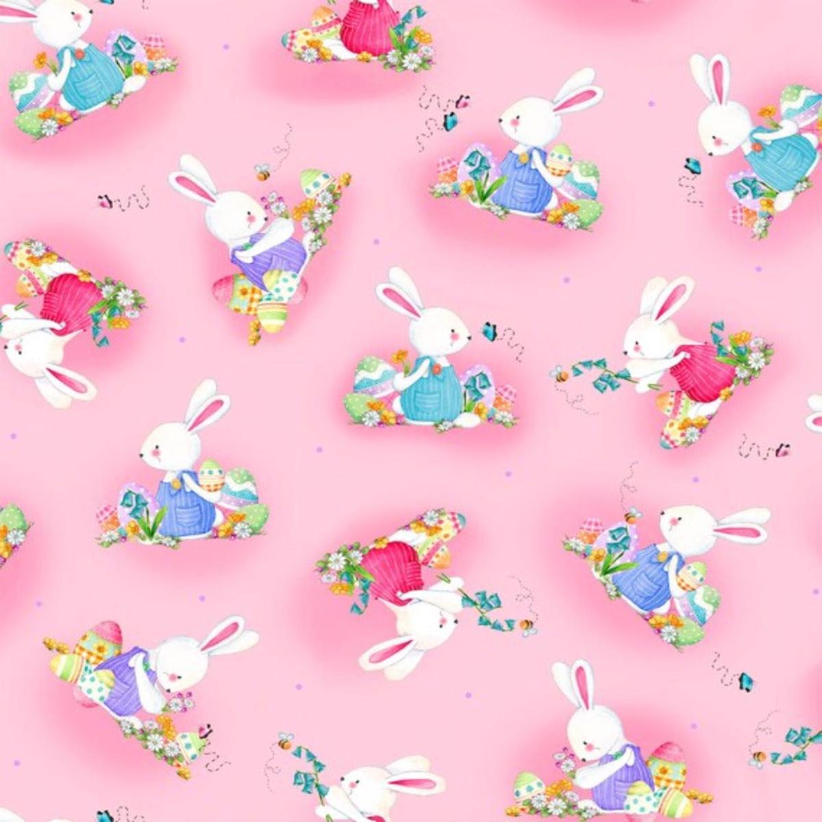 Bunny Wishes Pink Cotton Fabric