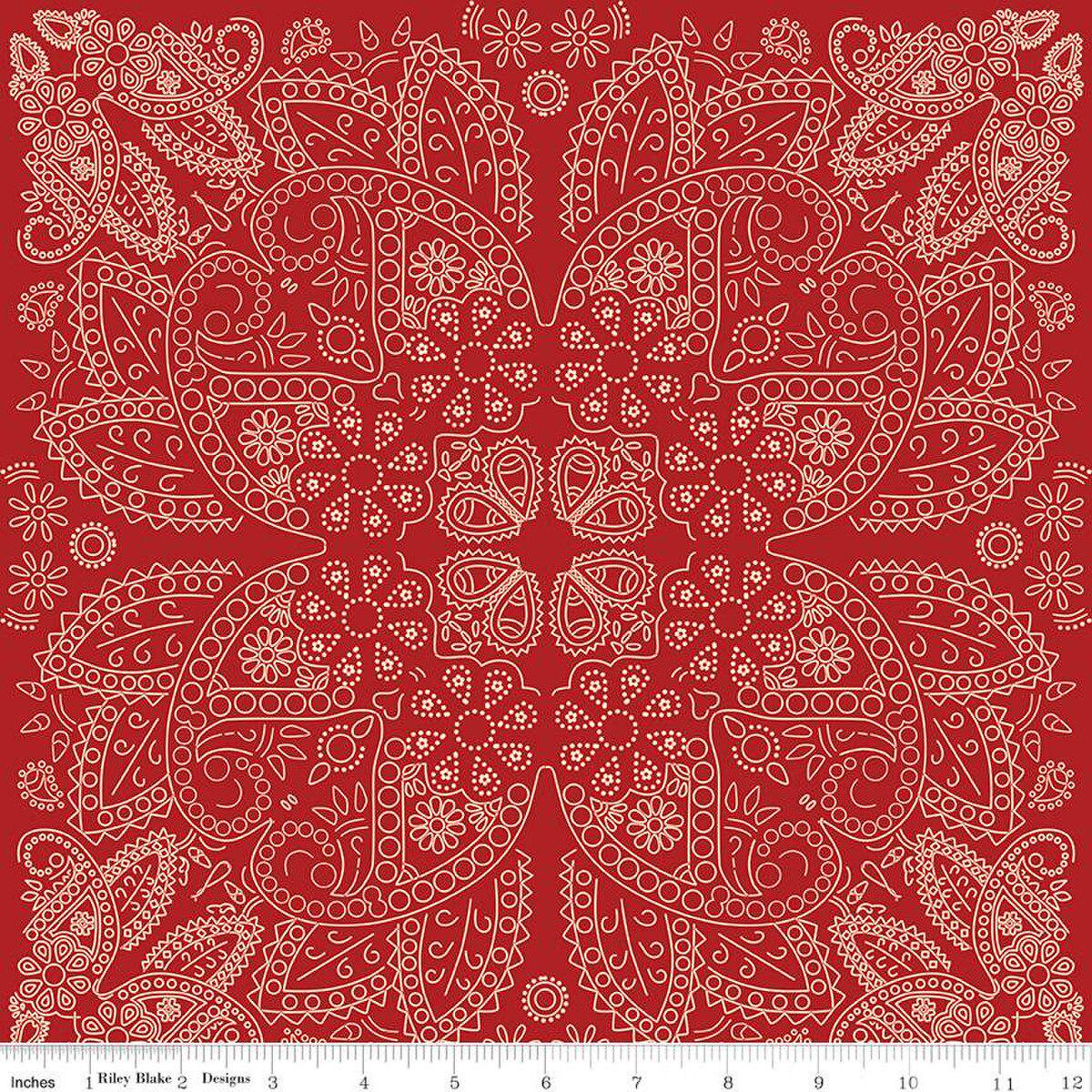 Cowboys Bandana Barn Red Cotton Fabric